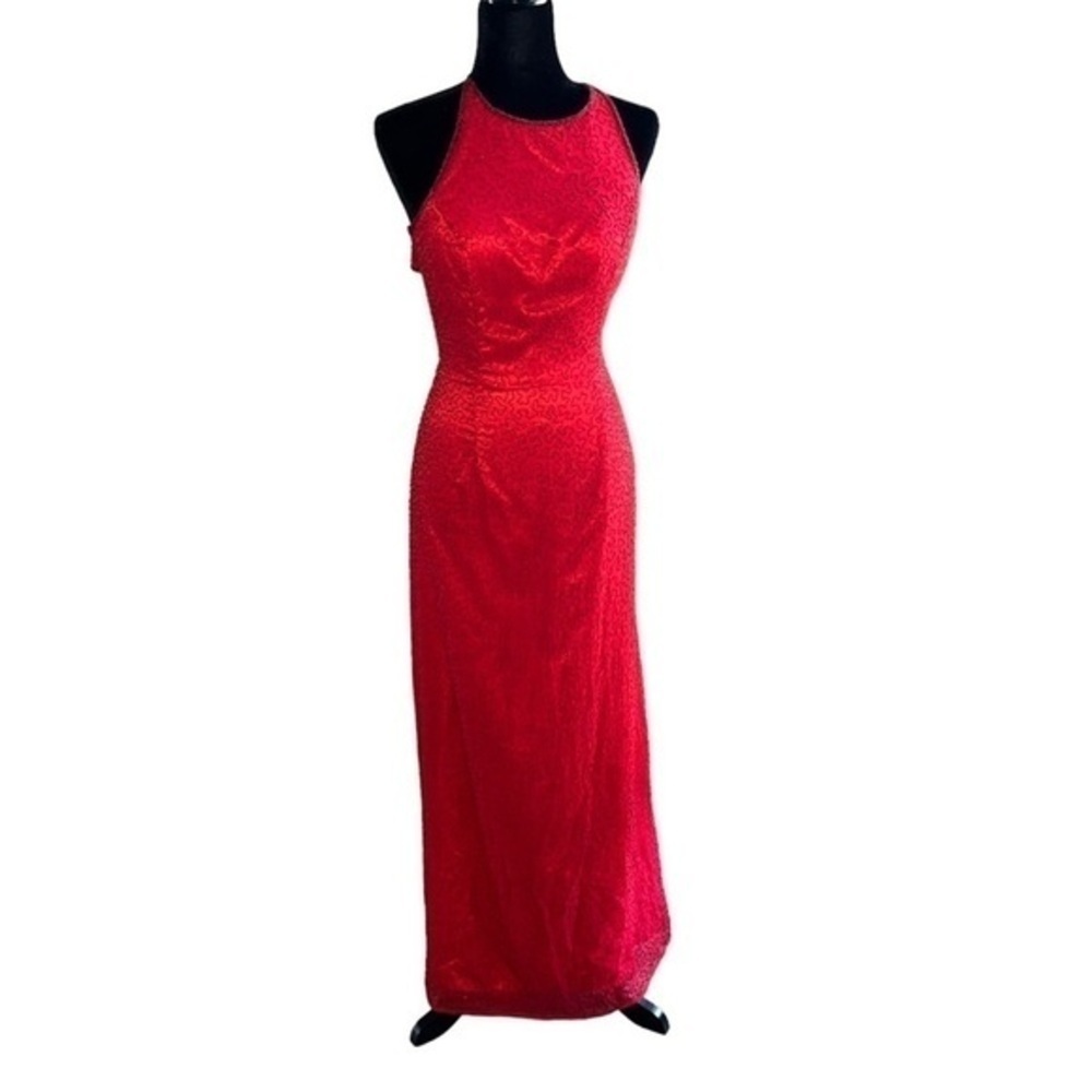 NWT BEADS-Women’s Full Bead Silk GOWN Sexy Open X-Back NEW
